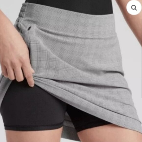 Athleta Plaid Soho GRAY Pull On zipper pockets Golf Elastic Waist Womens SIZE 0 - Picture 1 of 7